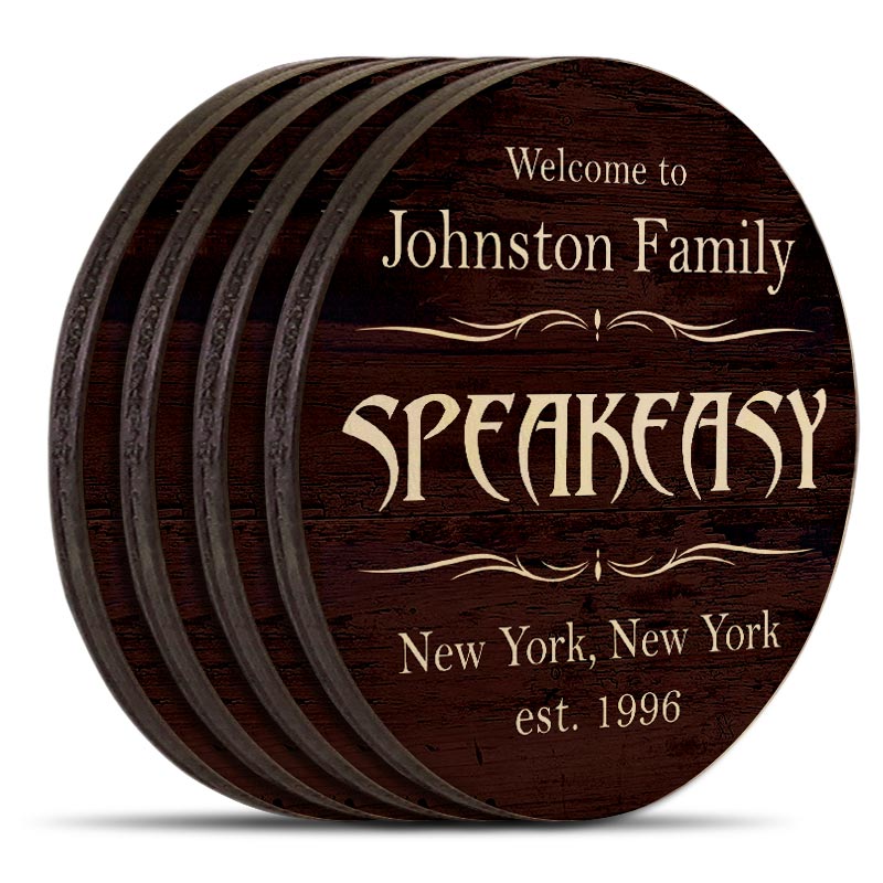 Wooden Round Coasters - Customizable - Speakeasy Theme - Set of 4