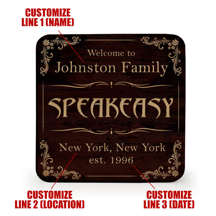 Wooden Square Coasters - Customizable - Speakeasy - Set of 4