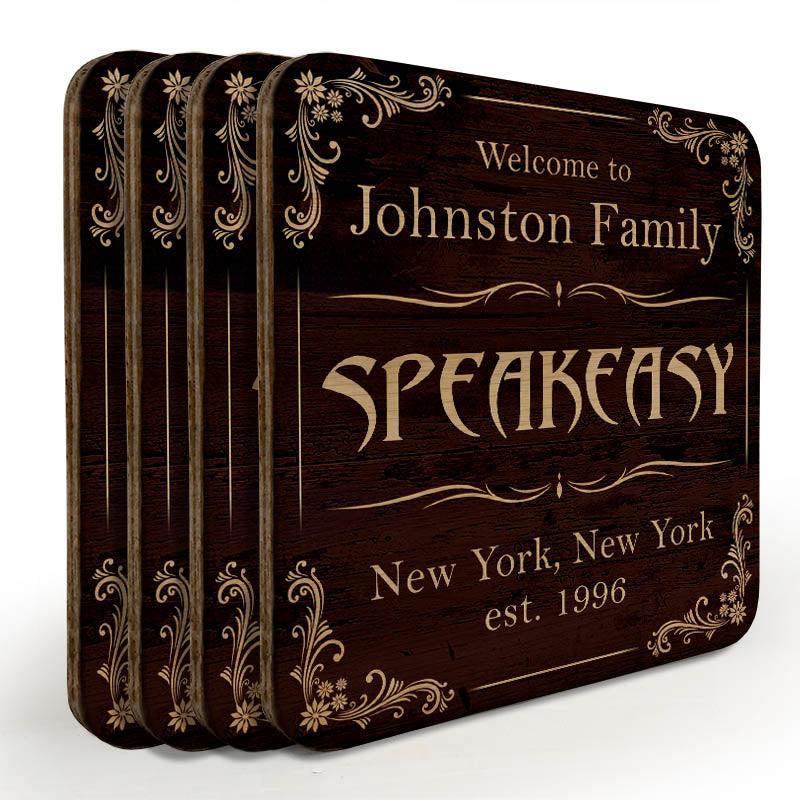 Wooden Square Coasters - Customizable - Speakeasy - Set of 4