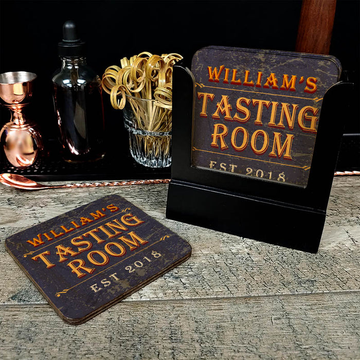 Wooden Square Coasters - Customizable - Tasting Room - Set of 4