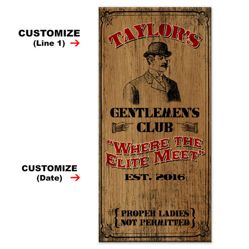 CUSTOMIZABLE Large Vintage Wooden Bar Sign - Gentlemen's Club