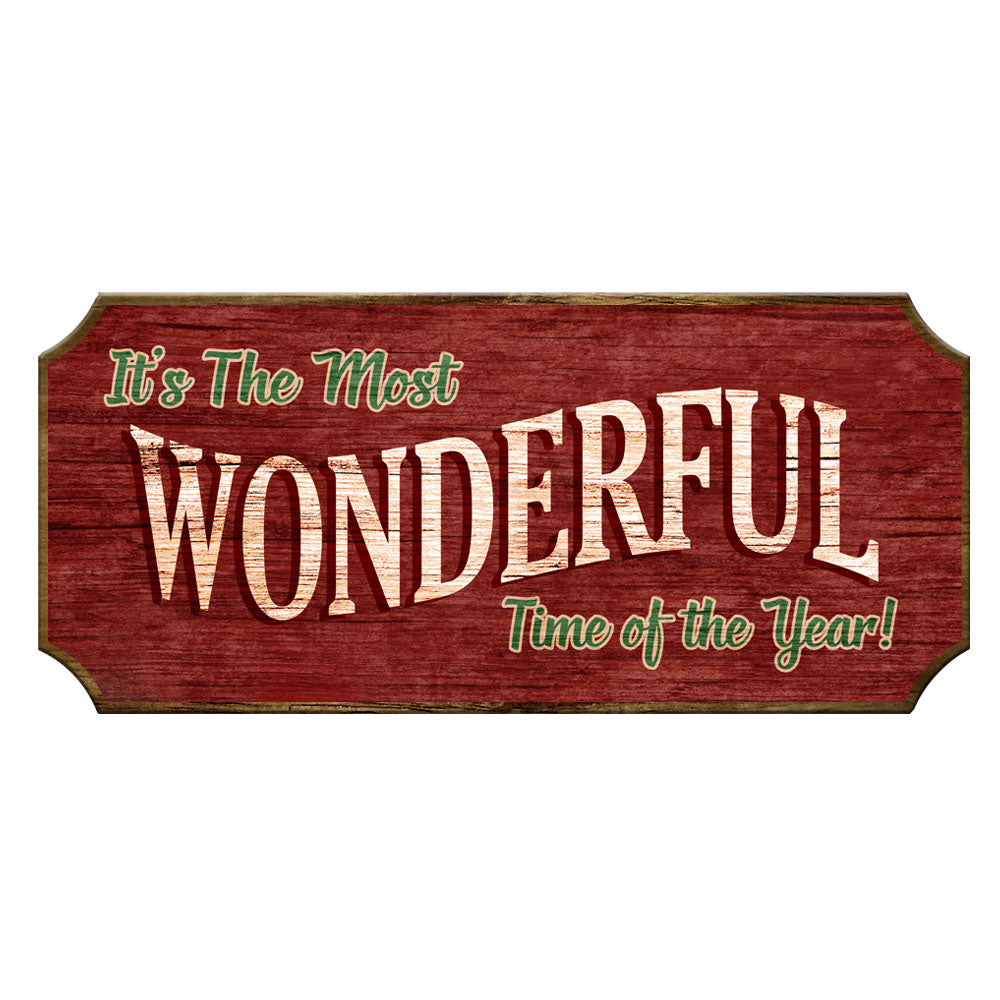 Wood Christmas Sign - Red Vintage Wonderful Time of the Year