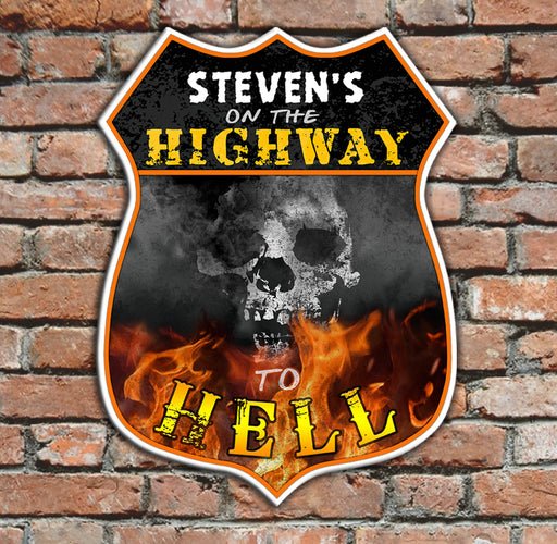 CUSTOMIZABLE Wood Shield Plaque- Highway To Hell (customization optional)