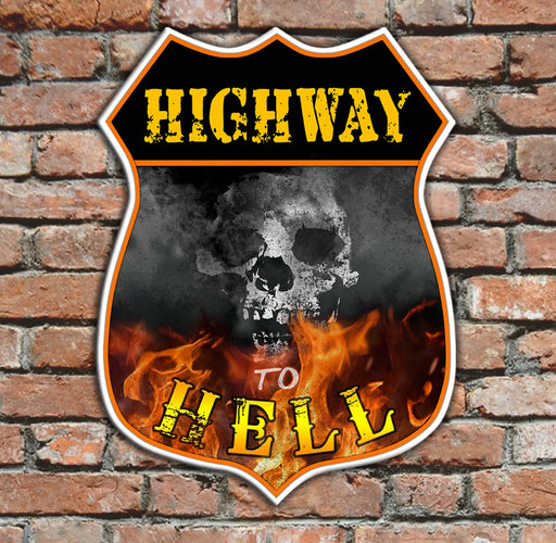 CUSTOMIZABLE Wood Shield Plaque- Highway To Hell (customization optional)