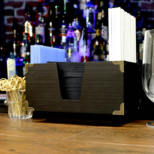 BarConic® Wooden Napkin Bar Caddy - 2 Pocket - Black