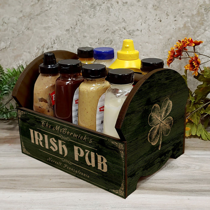 Wooden Condiment Caddy w/ Handle - Customizable Irish Pub Design