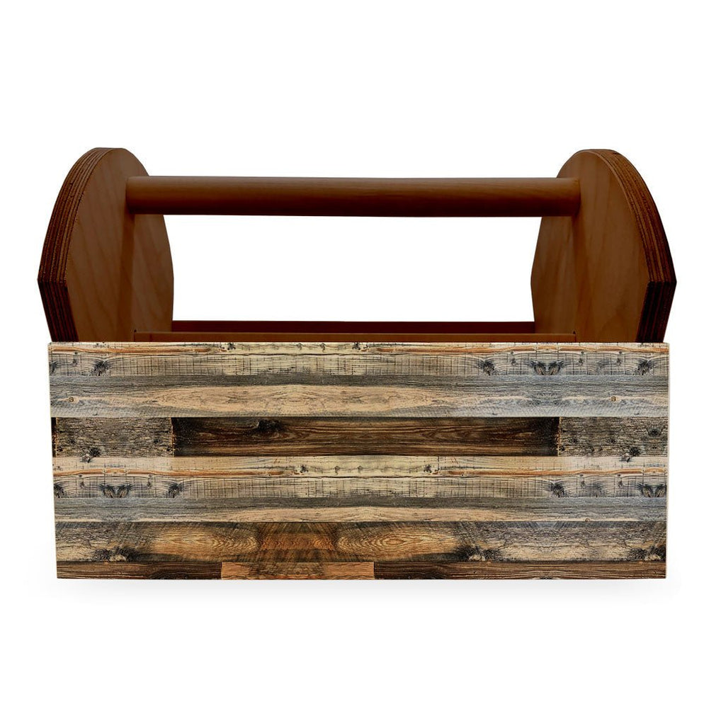 Wooden Condiment Caddy w/ Handle Rustic Wood Planks — Bar Products