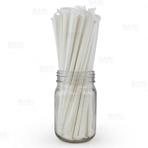 BarConic® "Eco-Friendly" Wrapped Paper Straws - 7 3/4" Solid White - Packs of 100