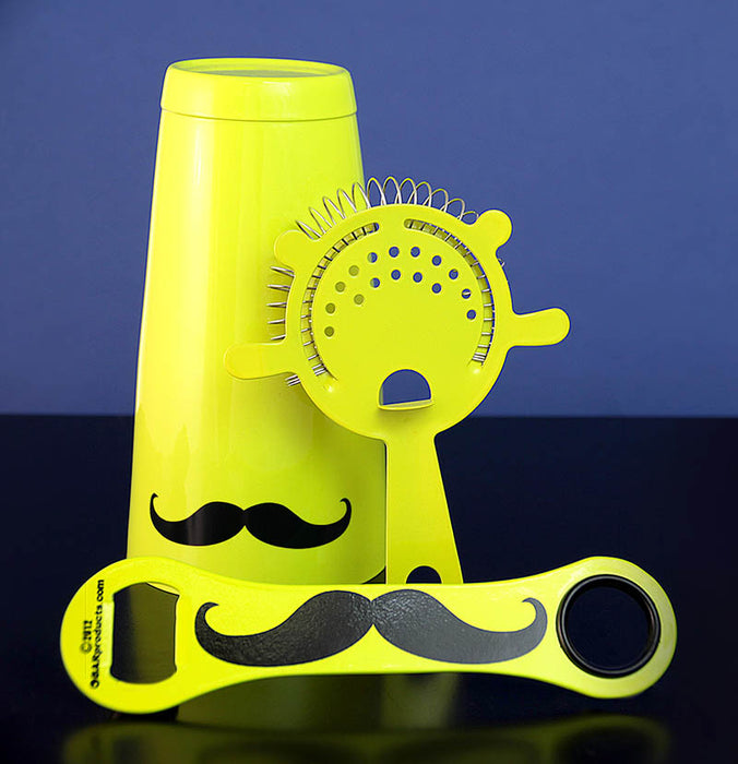 Mustache Bar Set - 3 Pieces - Neon Yellow