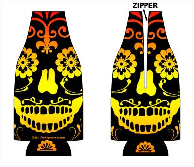 Zipper Style Bottle Coozie -Pretty Skull
