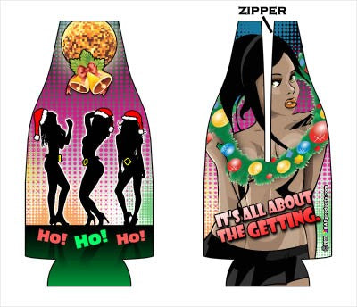 Zipper Bottle Coozies - Xmas Stripper
