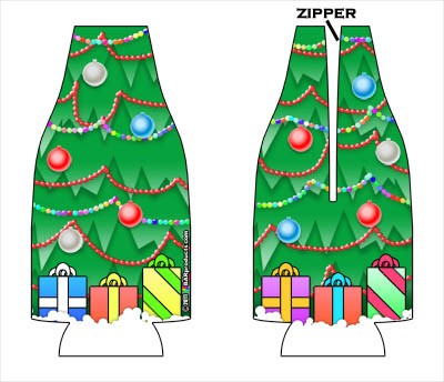 Zipper Bottle Coozie - Christmas Tree