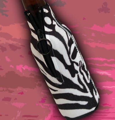 Zipper Style Bottle Coozie -Zebra